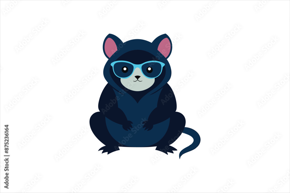 Naklejka premium a cool and confident look with a hooded mouse sitting with glasses vector art illustration