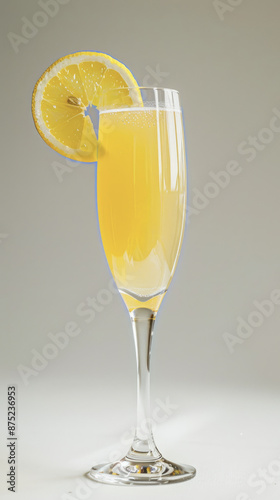 Champagne flute with lemon garnish and orange drink