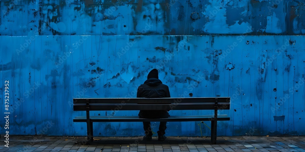 Obraz premium Exploring Loneliness Through High-Contrast Black and Blue Graphic Design. Concept Loneliness, High-Contrast, Black, Blue, Graphic Design