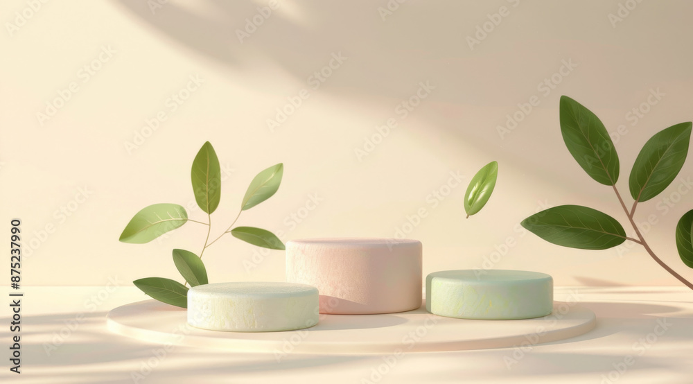 Minimalist Podiums with Green Leaves Minimalist Podiums with Green Leaves