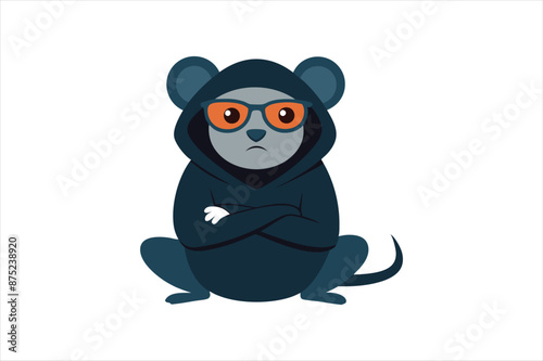  a cool and confident look with a hooded mouse sitting with glasses vector art illustration