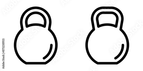 Vector icon of a kettlebell, representing fitness, weightlifting, and exercise themes. Simple black and white design. Editable stroke.