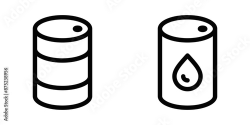 Vector icons of oil barrels, representing oil, fuel, and energy themes. Simple black and white design. Editable stroke.