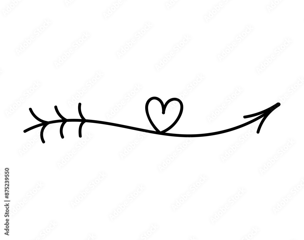 Cute doodle arrow with heart isolated on white background. Vector hand-drawn illustration. Perfect for Valentines Day designs, cards, invitations, decorations. Cute doodle arrow with heart isolated on white background. Vector hand-drawn illustration. Perfect for Valentines Day designs, cards, invitations, decorations.