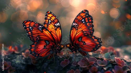An artistic depiction of two vibrant butterflies sharing a tender moment, their wings gently touching in a kiss-like gesture, celebrating the essence of World Kissing Day, in high-definition