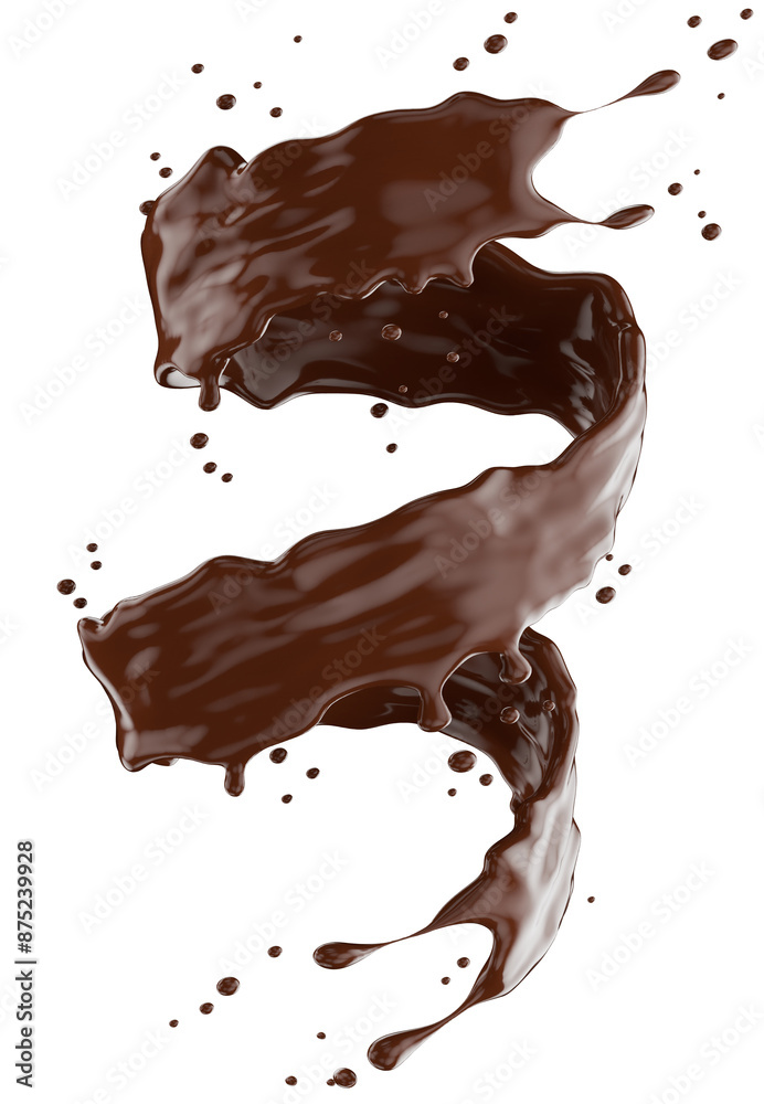 chocolate splash isolated on a white background. Clipping path. 3d render. chocolate splash isolated on a white background. Clipping path. 3d render.