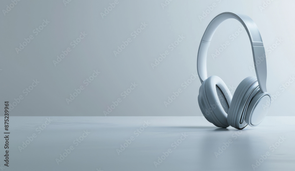 headphones on white table, gray background, product photography, minimalism, simple, sleek design, silver color headphones on white table, gray background, product photography, minimalism, simple, sleek design, silver color