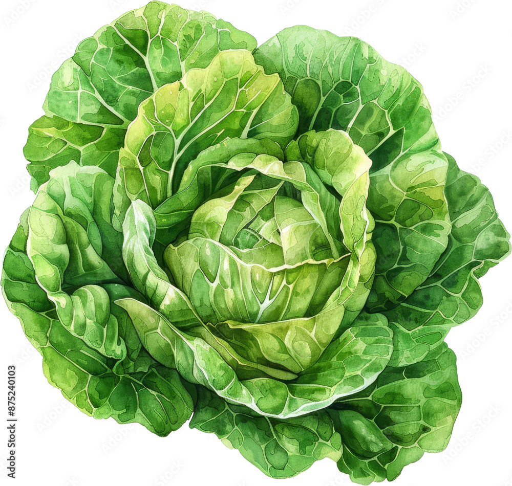 Fototapeta premium A fresh, green cabbage with vibrant leaves, perfect for healthy eating and cooking.