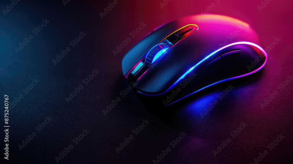 Computer mouse with RGB backlight on a black background neon Computer mouse with RGB backlight on a black background neon