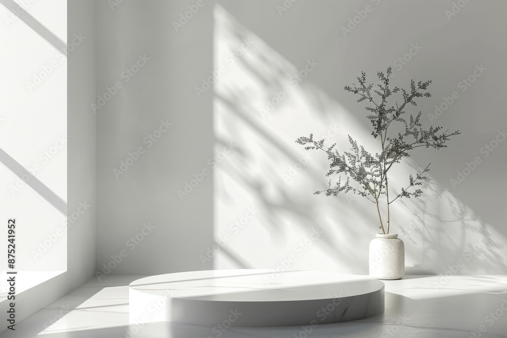 3D render of empty podium, soft shadows, light colors, minimalist background 3D render of empty podium, soft shadows, light colors, minimalist background