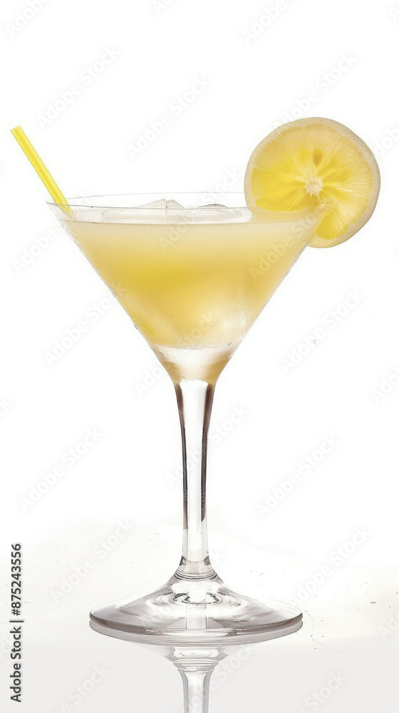 Yellow cocktail with lime garnish in coupe glass Yellow cocktail with lime garnish in coupe glass