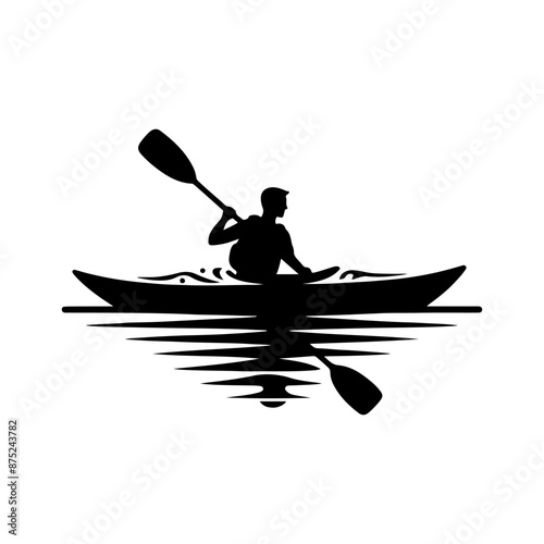 Kayaking silhouette vector, Canoe silhouette, water sport, race, transport concept.