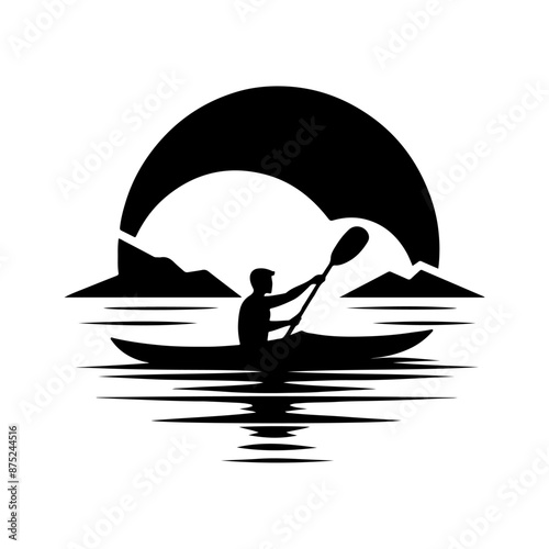 Kayaking silhouette vector, Canoe silhouette, water sport, race, transport concept.