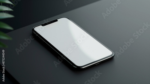  iPhone mockup with a white screen, lying flat on a matte black surface