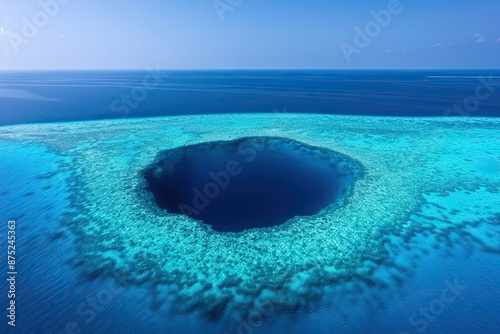 Amazing view of a giant sinkhole in the middle of the ocean. photo