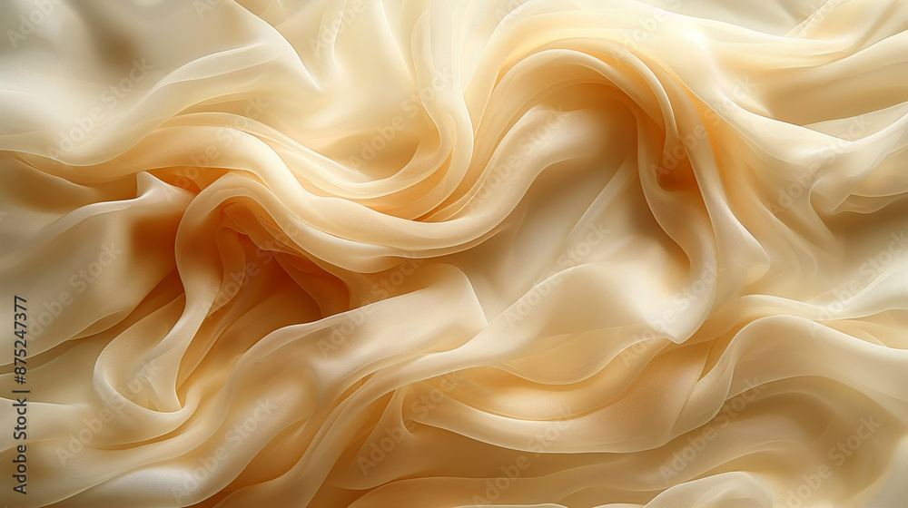 Fototapeta premium Close-up of rippled beige silk fabric with soft folds.