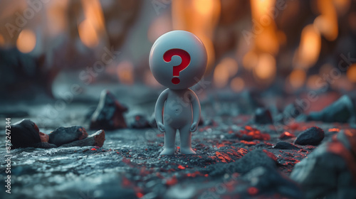 A question mark on a character. Asking a question. Frequently Asked Questions or FAQ. Curiosity or wondering.