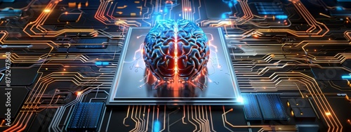 Big Data and AI Concept - Human Brain Glowing from Processor, Machine Learning, Technology Evolution