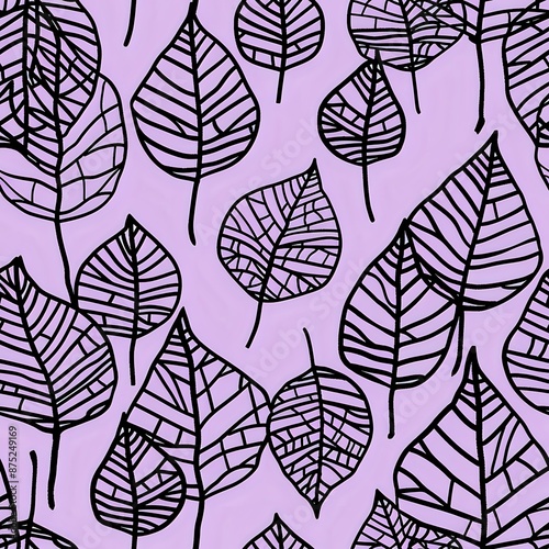 Elegant Leaf Repeat Pattern in Light Purple and Green