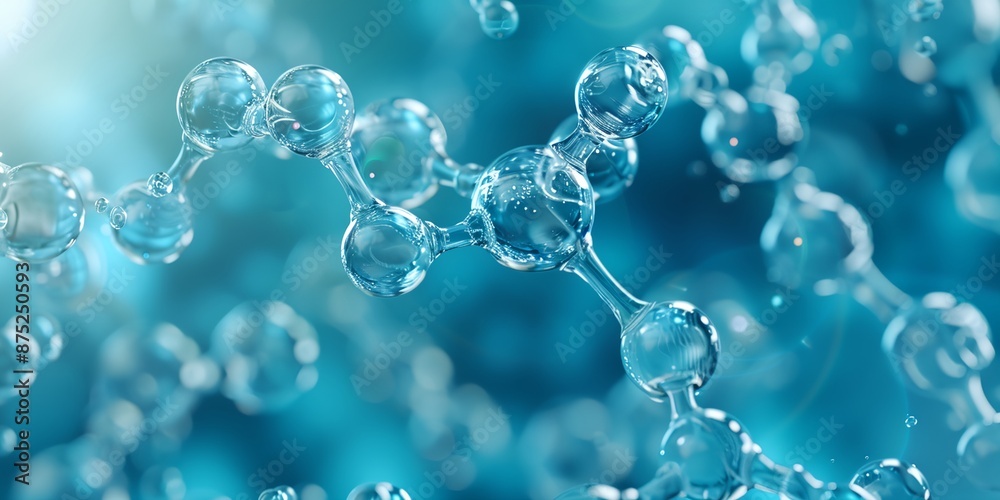 A close up of water molecules in a blue background