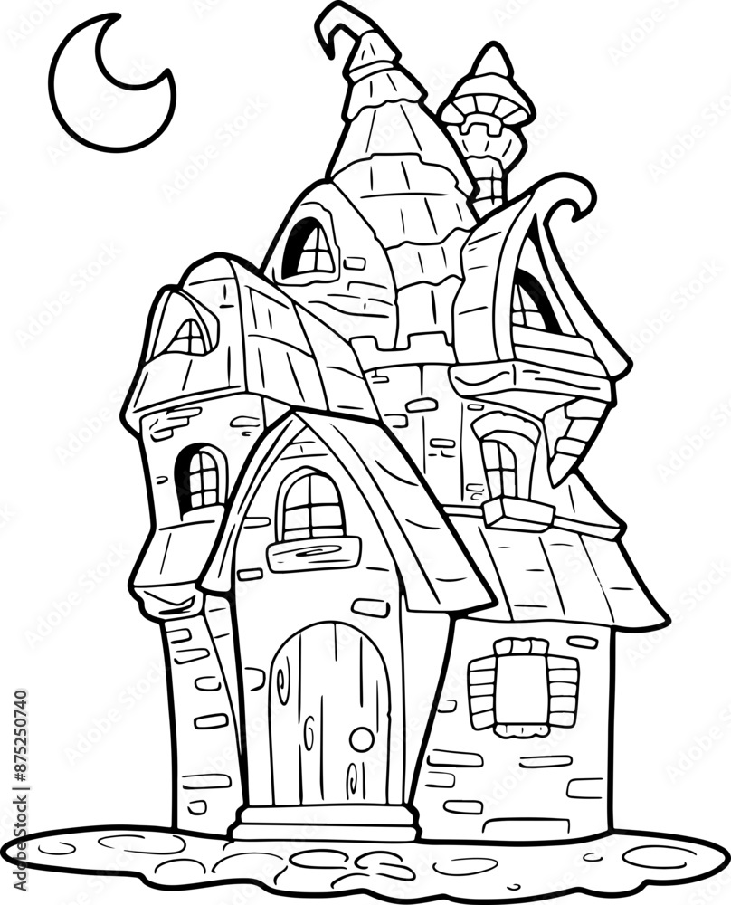 Naklejka premium haunted castle hand painted halloween illustration cute coloring