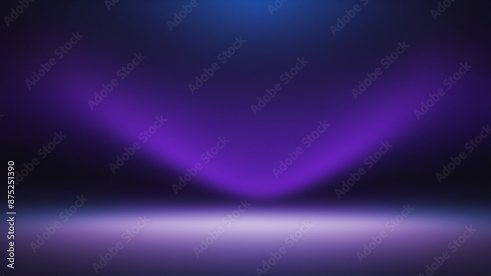 Fototapeta premium A dark, moody background with a spotlight shining from the center, casting a triangular beam of purple light, a dramatic purple beam
