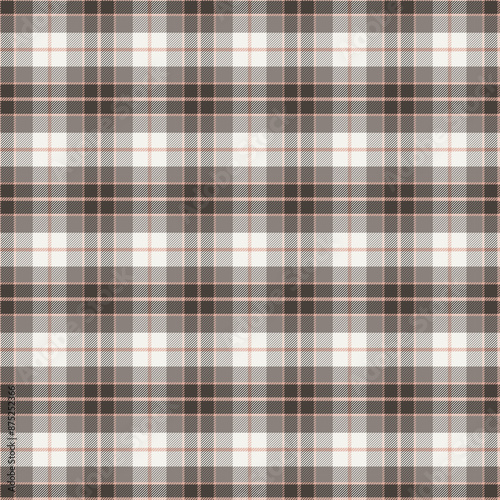 Plaid with twill weave repeat pattern in brown and white.Gingham seamless pattern with stripes.Checkered tartan  Geometric graphic vector illustration background.