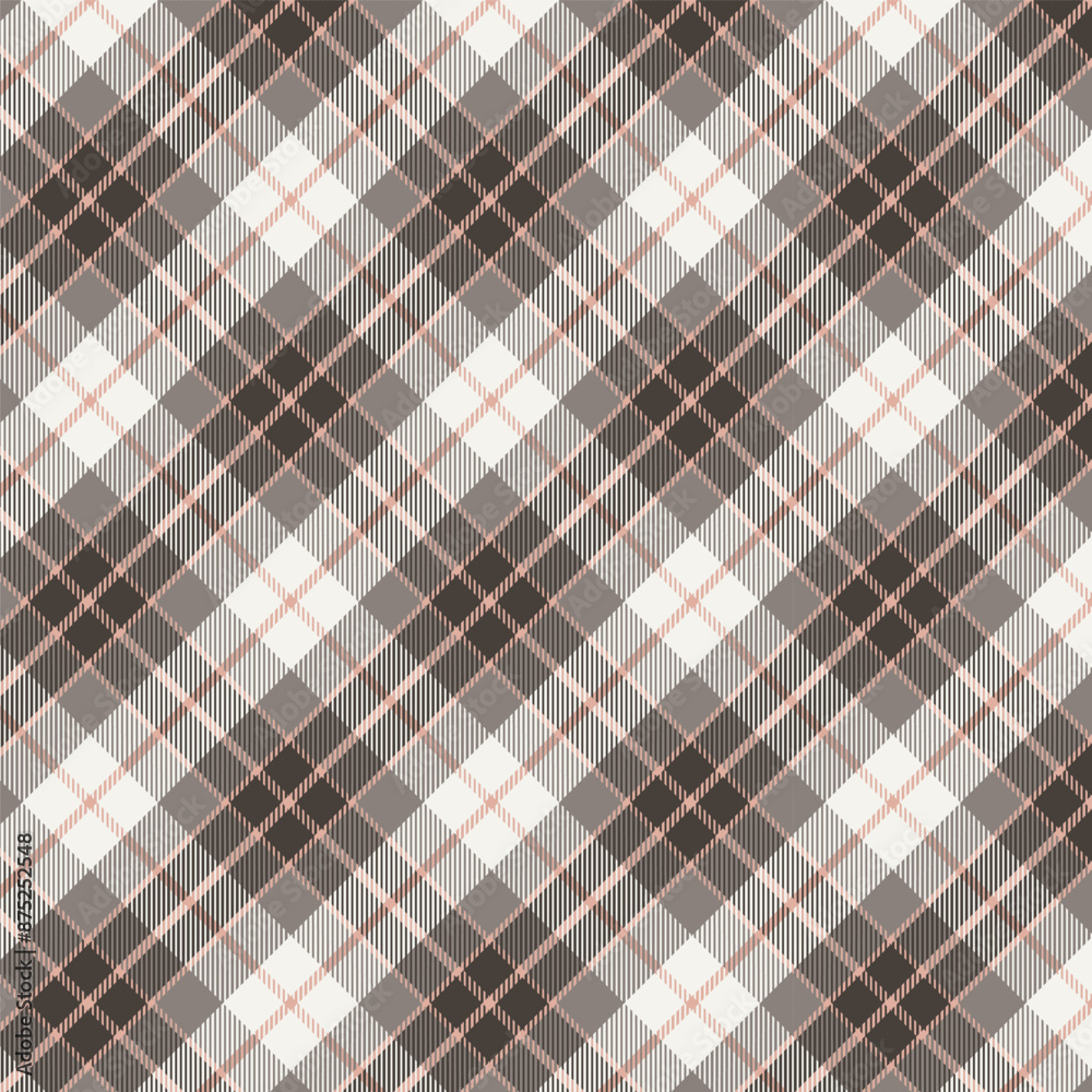 Plaid with twill weave repeat pattern in brown and white.Gingham seamless pattern with stripes.Checkered tartan Geometric graphic vector illustration background. Plaid with twill weave repeat pattern in brown and white.Gingham seamless pattern with stripes.Checkered tartan Geometric graphic vector illustration background.
