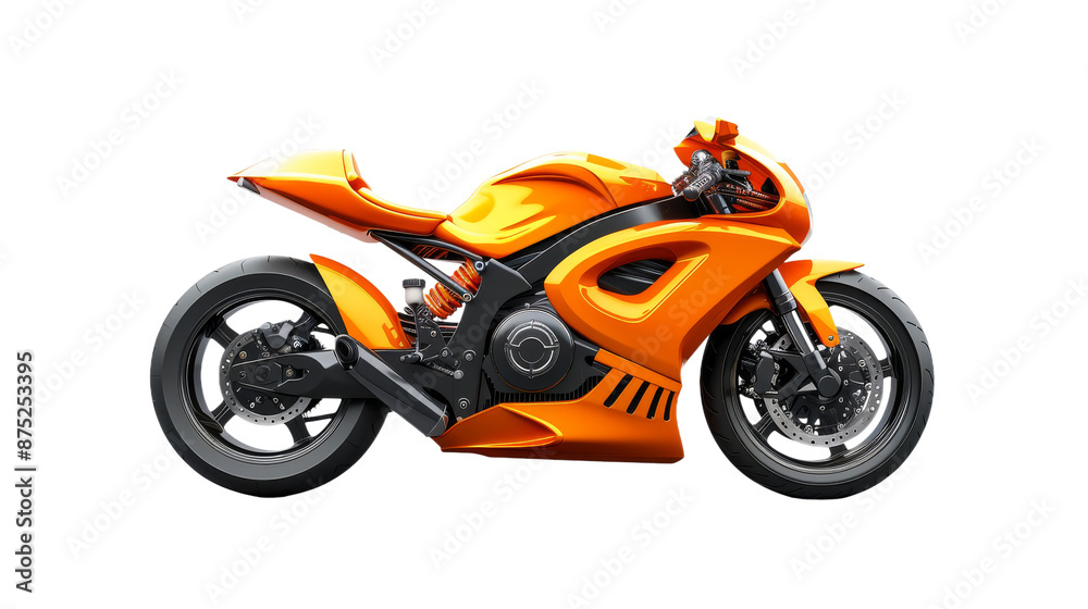 dynamic Orange Sport Bike Motorcycle: Side View - Isolated on Transparent Background dynamic Orange Sport Bike Motorcycle: Side View - Isolated on Transparent Background