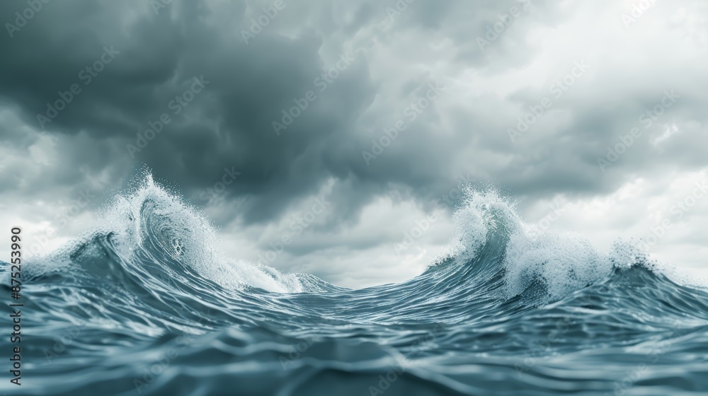 Stormy sea scene, turbulent waves under dramatic cloud cover, cinematic tension and grandeur, focus cover all object, deep dept of field Stormy sea scene, turbulent waves under dramatic cloud cover, cinematic tension and grandeur, focus cover all object, deep dept of field
