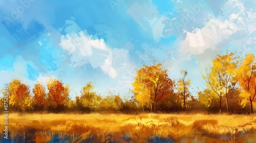  Beautiful forest landscape with sunlight, autumn season. Digital art illustration. anime background generated AI © Mazayshop