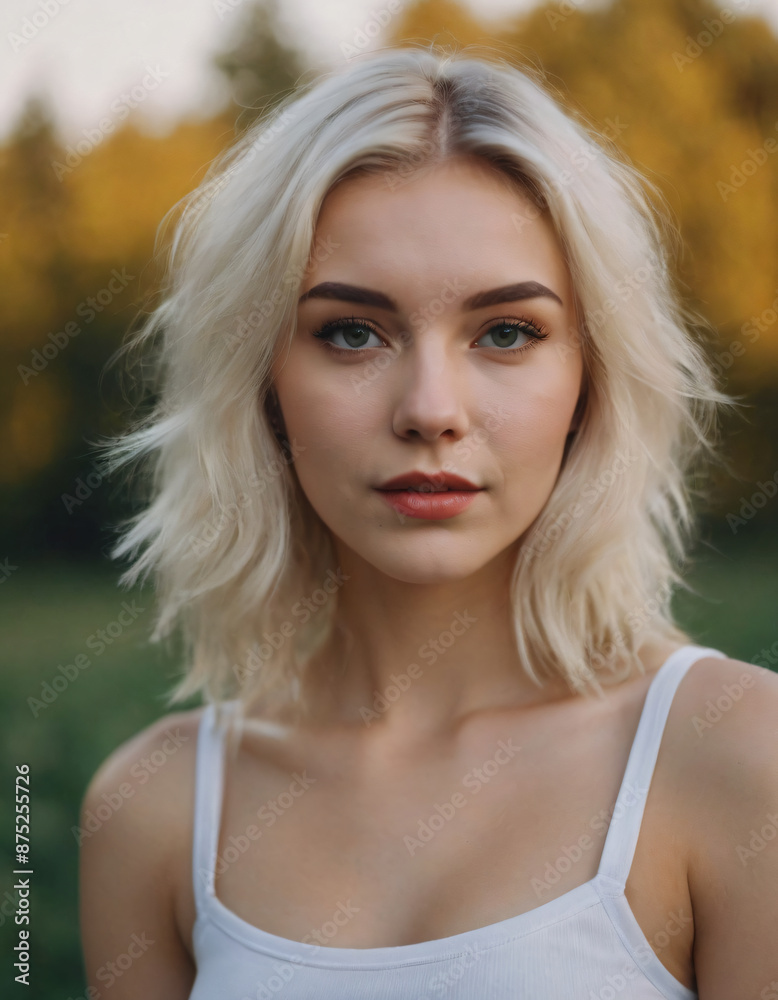 Blonde Russian Woman Posing in Chic Crop Top Blonde Russian Woman Posing in Chic Crop Top