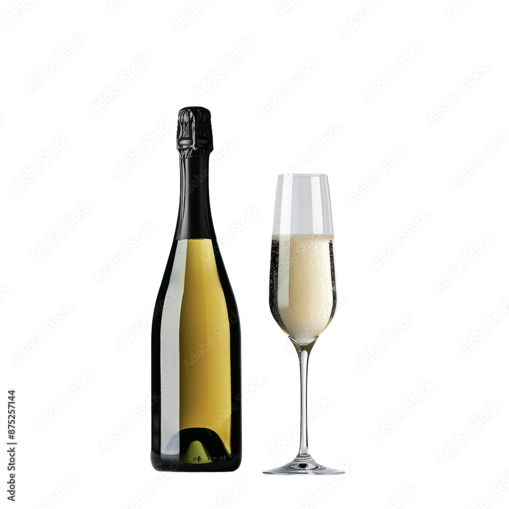 Elegant Celebration: Minimalist Concept Art with Champagne Bottle and Glass - Isolated on transparent background Elegant Celebration: Minimalist Concept Art with Champagne Bottle and Glass - Isolated on transparent background