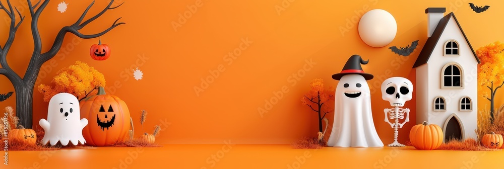 Halloween Decor with Ghosts and Pumpkins