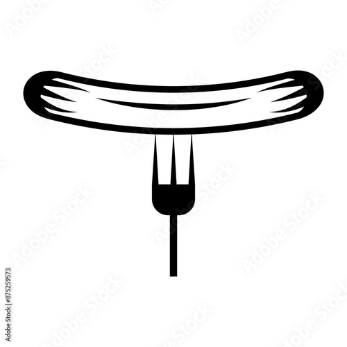 
Illustration depicting a black sausage icon on a fork on a white background