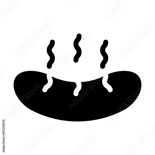 
Illustration depicting a black sausage icon on a fork on a white background