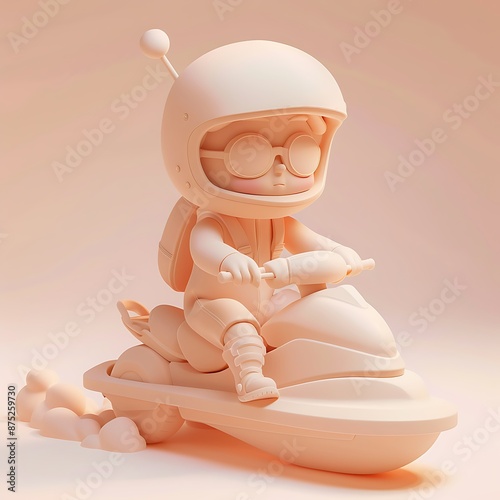 3D illustration of a cute cartoon astronaut riding a jet ski photo