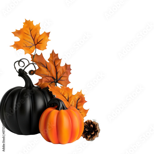 Fall-themed decor on transparent background, copy space photo