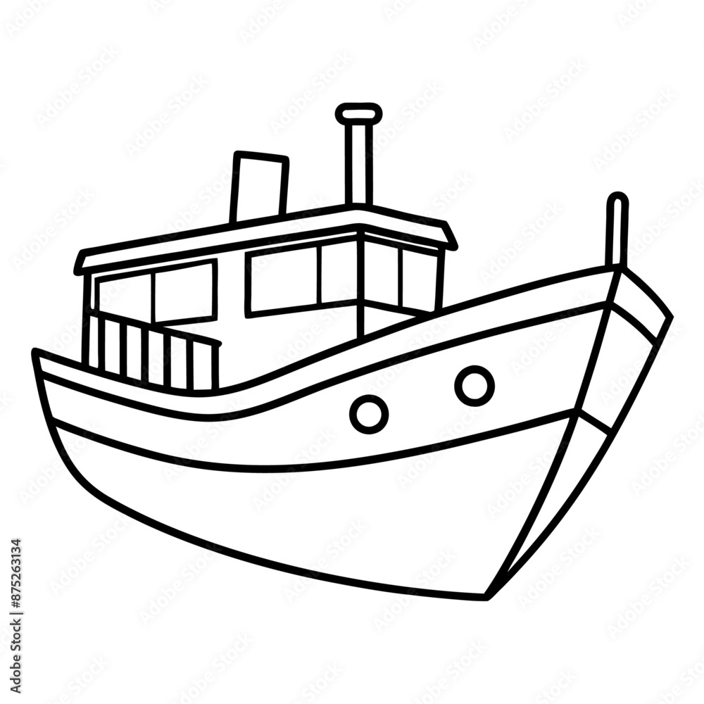 boat outline coloring book page line art illustration digital drawing