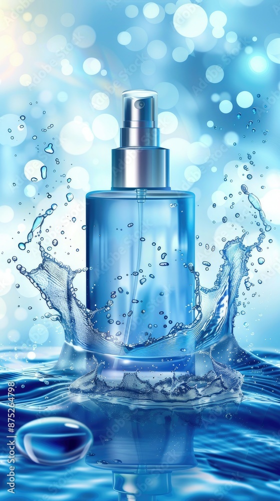 Cosmetic product blue on water white surface abstract white background waves Cosmetic product blue on water white surface abstract white background waves