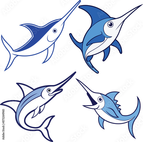 White Marlin  flat design, animal vector design