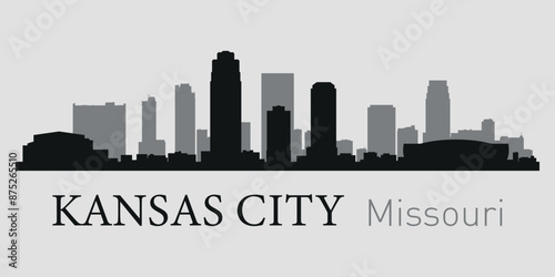 The city skyline. Kansas City, Missouri. Silhouettes of buildings. Vector on a gray background