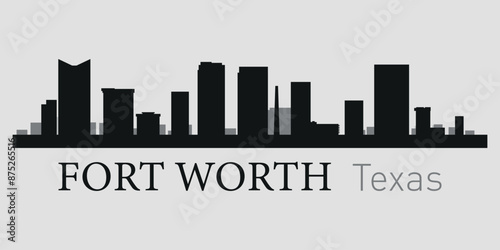 The city skyline. Fort Worth, Texas. Silhouettes of buildings. Vector on a gray background