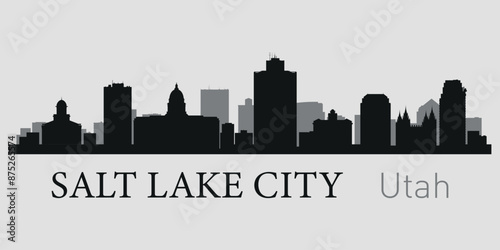 The city skyline. Salt Lake City, Utah. Silhouettes of buildings. Vector on a gray background