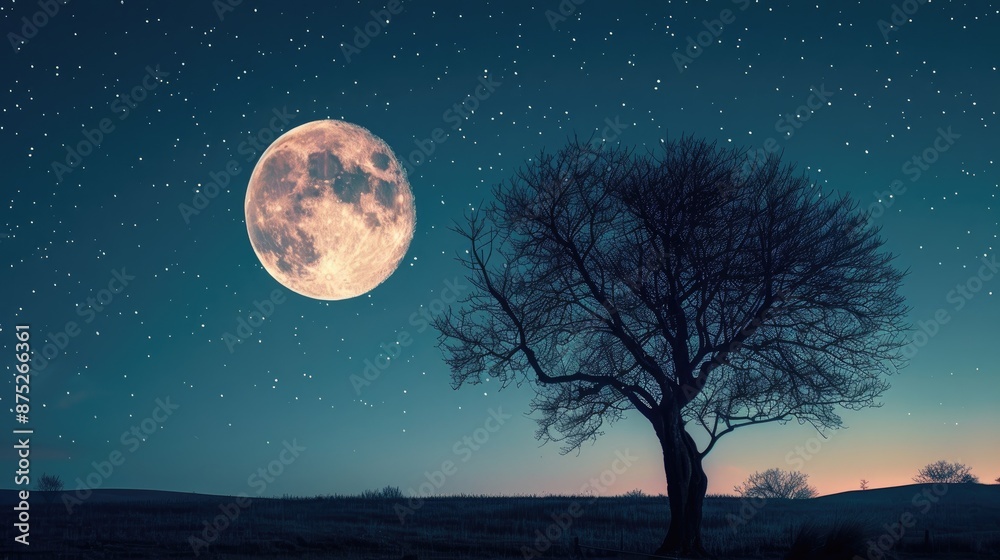 Fototapeta premium Bare tree under full moon