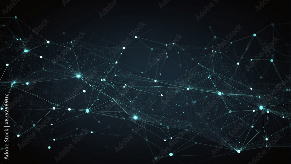 Abstract network of interconnected nodes and lines representing data and technology in digital space. Abstract network of interconnected nodes and lines representing data and technology in digital space.
