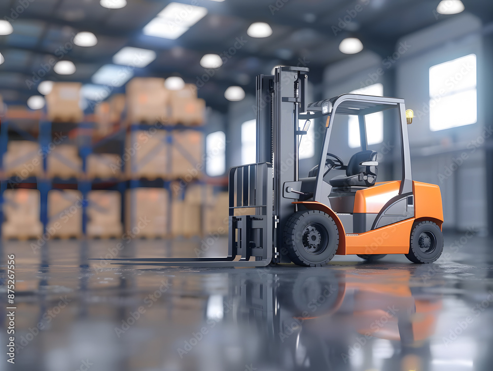 Forklift indoors in a warehouse with boxes. Neural network AI generated art Forklift indoors in a warehouse with boxes. Neural network AI generated art