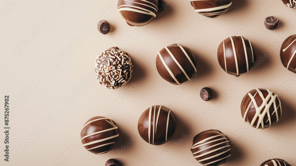 Chocolate truffles on a light beige background Chocolate truffles on a light beige background