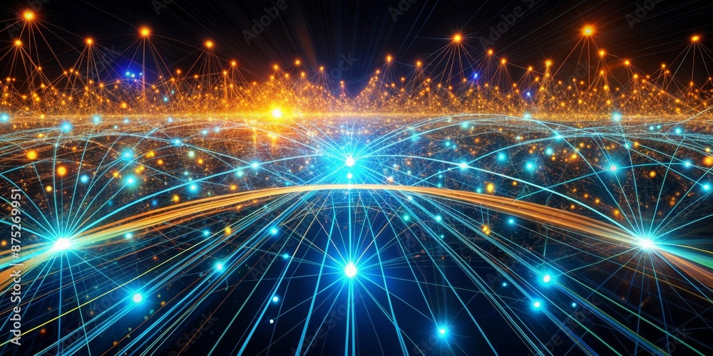 Obraz premium Abstract Digital Network Connection - Global Data Flow - Internet of Things (IoT) - Digital Landscape - Futuristic Technology