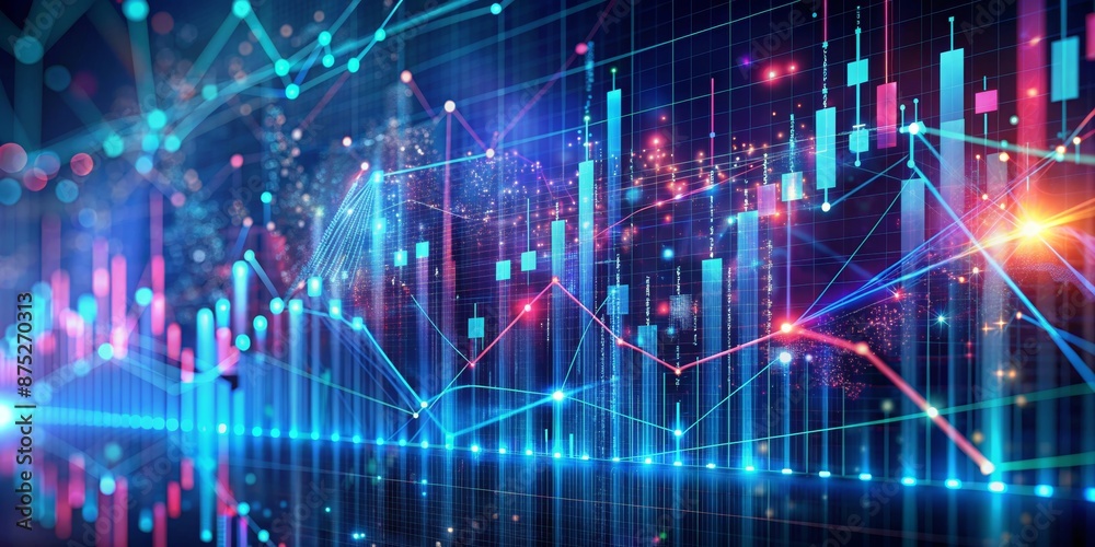 Abstract Stock Market Chart with Neon Lights and Data Abstract Stock Market Chart with Neon Lights and Data